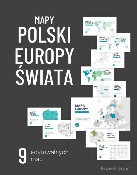 Prezentacja Power Point, template slajd animowany: Mapa świata, Europa, Polska