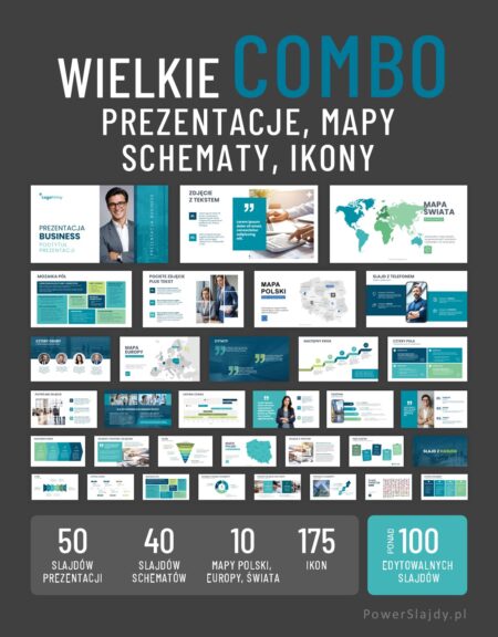 Wielkie Combo - template prezentacji w PowerPoint, slajdy: schematy mapy ikony